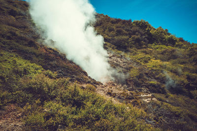 Smoke emitting from volcanic mountain