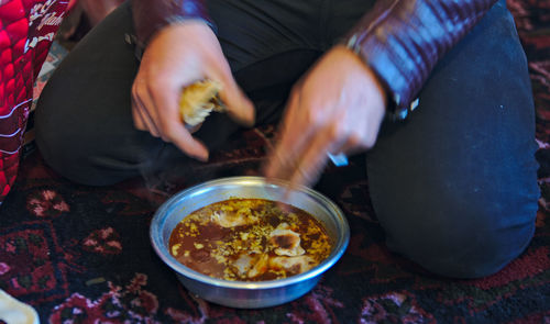 High angle view of people eating food