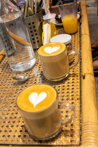 High angle view of coffee on table