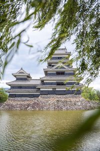 Exterior of traditional building by lake