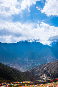 Scenic view of snowcapped mountains against sky