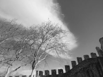 Low angle view of buildings against cloudy sky