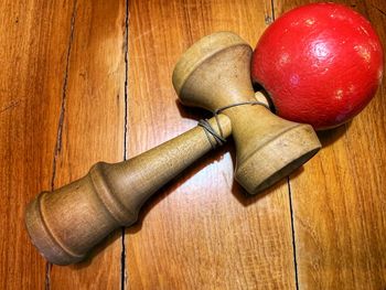 High angle view of apples on table