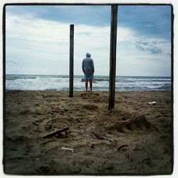 Rear view of man standing on beach