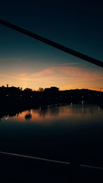 Scenic view of lake against orange sky