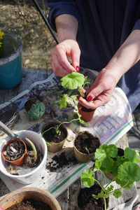 Midsection of woman gardening on field