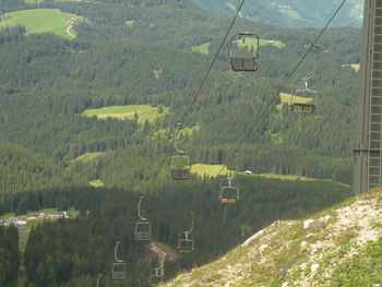 High angle view of overhead cable car on field