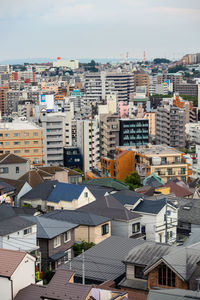High angle view of townscape against sky in japan
