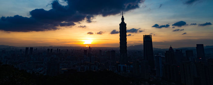 View of cityscape at sunset