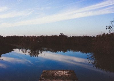 Reflection of trees in lake against sky