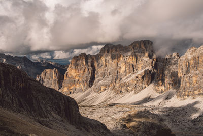 Panoramic view of rocky mountains against sky