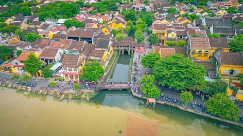 High angle view of buildings in city