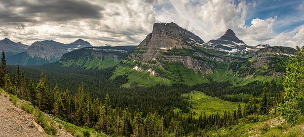 Panoramic view of landscape and mountains against sky