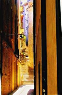 Narrow alley along walls