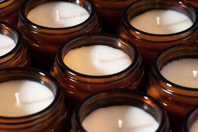 Close-up of illuminated tea light candles