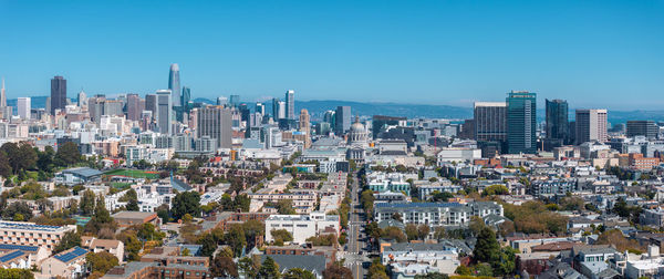 Cityscape against clear sky