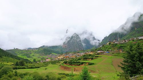 Panoramic view of landscape and mountains against sky