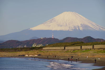 Scenic view of mount fuji against clear sky