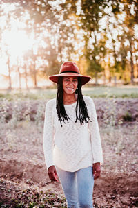 Portrait of teenage girl wearing hat