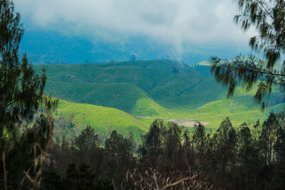 Panoramic view of landscape and mountains against sky