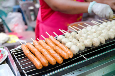 Close-up of meat on barbecue grill