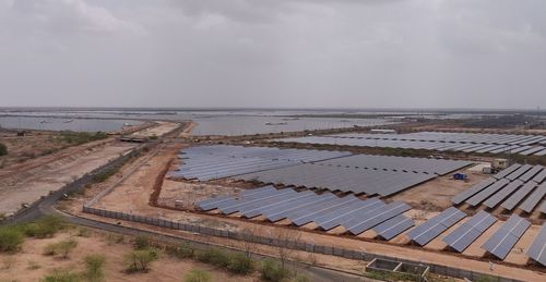 High angle view of solar plant