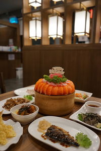 Close-up of food served on table in restaurant