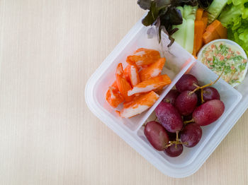 High angle view of fruits in bowl on table