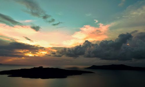 Scenic view of sea against dramatic sky