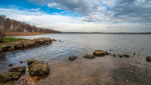 Scenic view of lake against sky