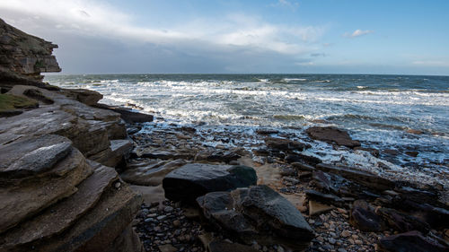 Scenic view of sea against sky at burghead