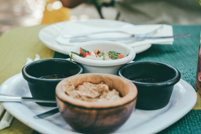 Close-up of meal served on table