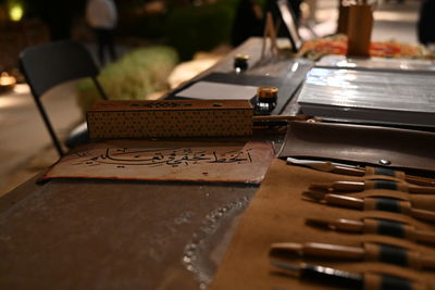 Close-up of book on table