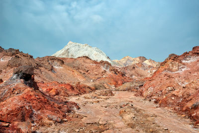Rock formations on landscape against sky