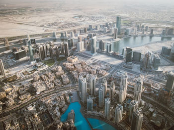 High angle view of buildings in city