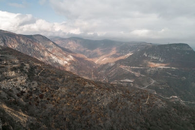 Aerial view of landscape and mountains against sky