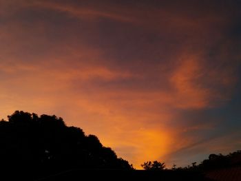 Low angle view of silhouette trees against dramatic sky