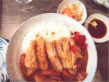 Close-up of meal served on table