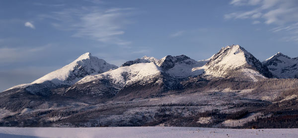 Scenic view of snowcapped mountains against sky