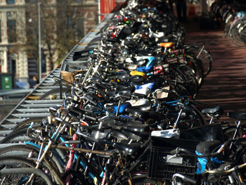 High angle view of bicycles in parking lot