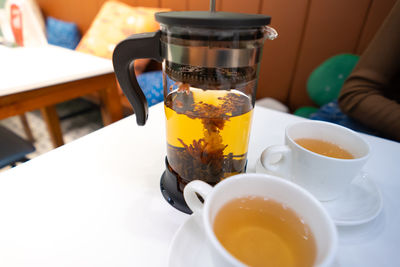 Close-up of tea served on table