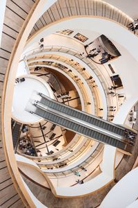 High angle view of escalators in shopping mall