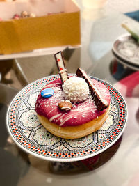 Close-up of dessert in plate on table