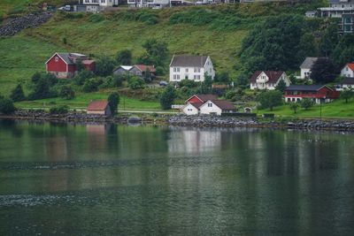 Houses by lake