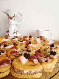 Close-up of dessert served on table