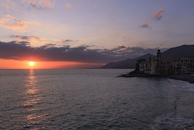 View of sea against cloudy sky during sunset