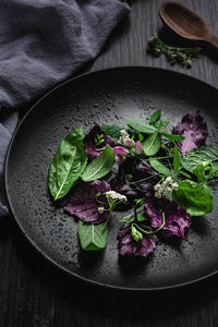 High angle view of food in plate on table