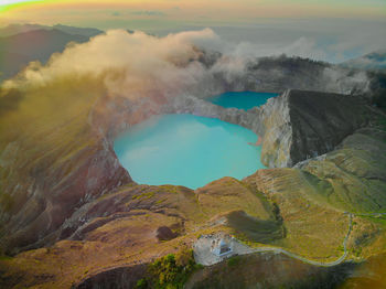 Panoramic view of volcanic landscape against sky