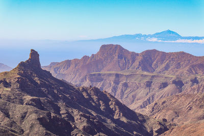 Scenic view of mountain range roque nublo spain beatifull