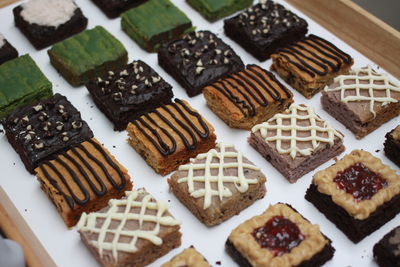 High angle view of chocolate cake on table